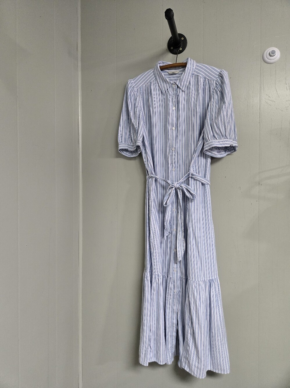 Max Studio Dress Womens XL Blue Striped Collared Button Shirt Maxi Belted